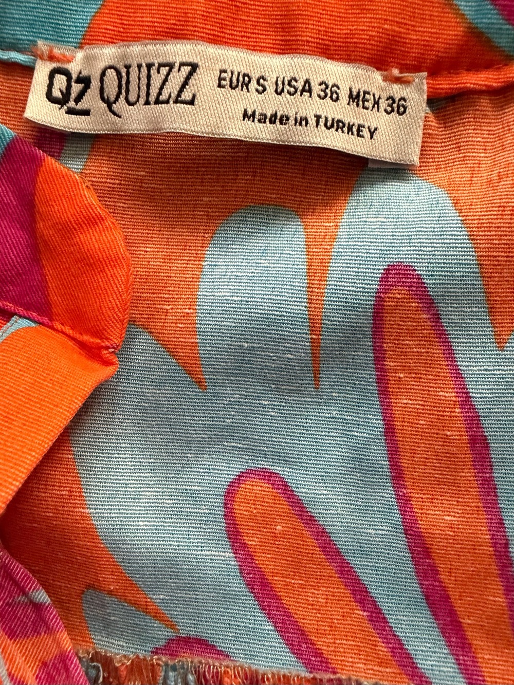 Women’s Bright Orange & Pink Floral Dress with Blue Accents - Picture 3 of 5